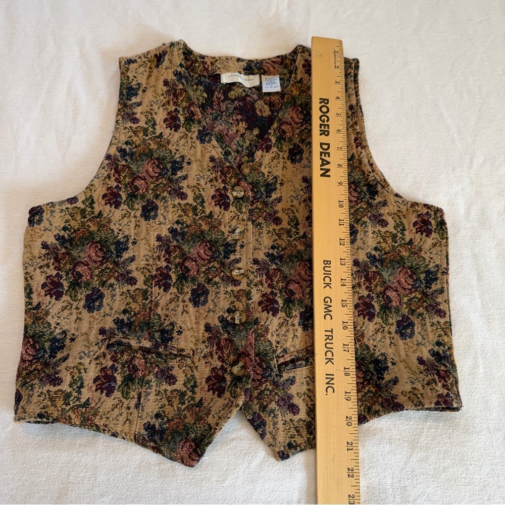 Vintage Floral Tapestry Vest Lemon Grass L Cottagecore Dark Academia 90s Boho - Picture 9 of 9